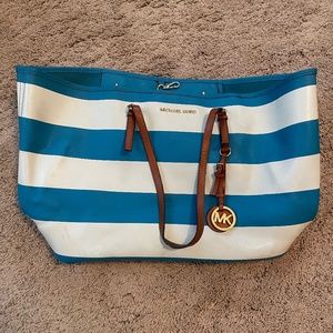 Michael Kors Striped Blue and White Canvas Tote